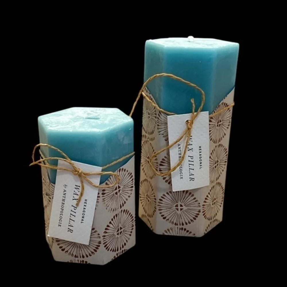 Anthropologie Hexagonal Jackie Wrapped Pillar Candles NWT
